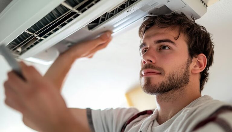 homem ajustando o ar condicionado