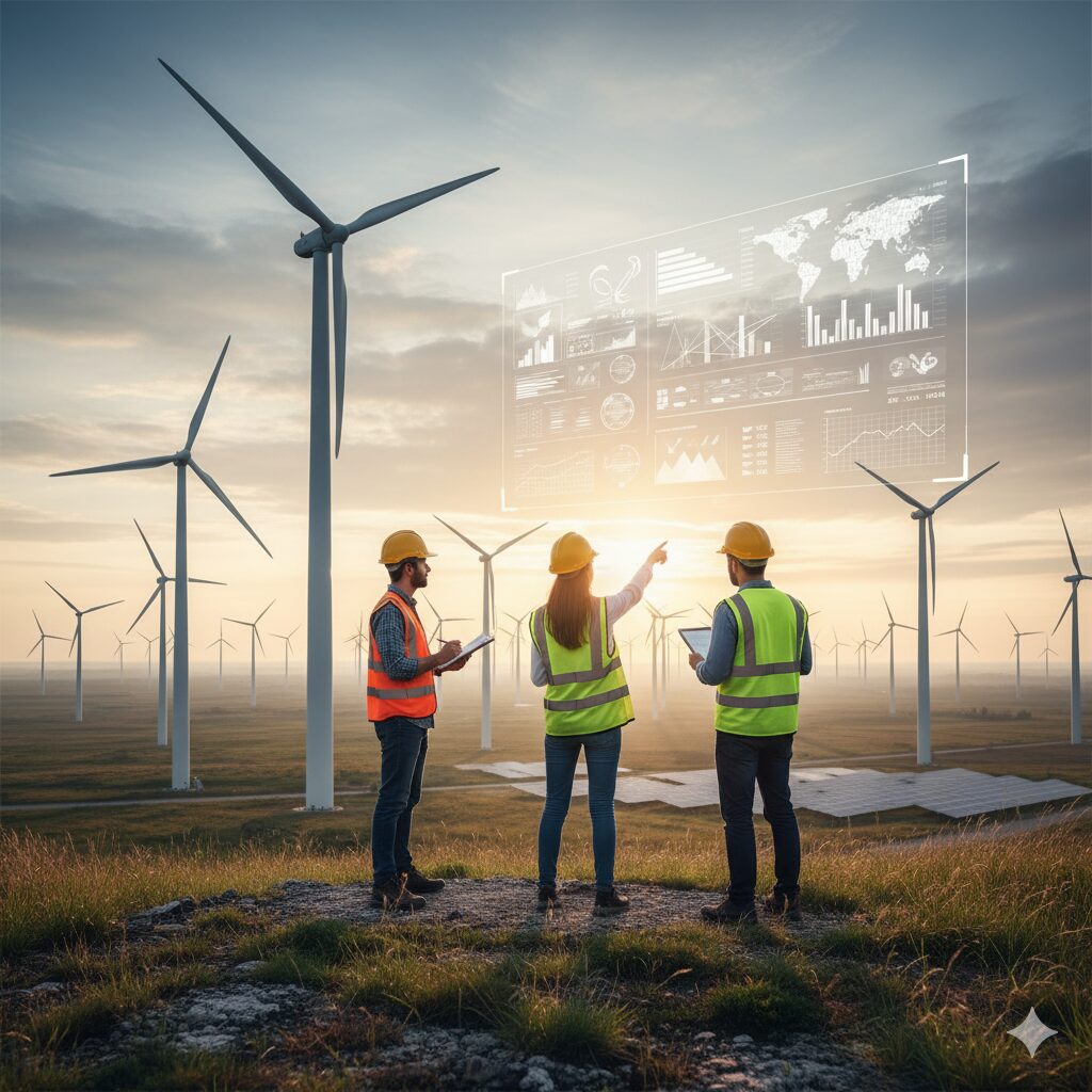 ENGENHEIROS ANALISANDO CAMPO DE ENERGIA